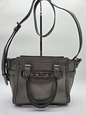 Coach Swagger Metallic Gunmetal Double Handle Small Satchel Crossbody Purse